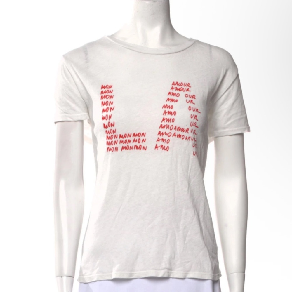 Clare V x MOTHER White Tee with Red Graphic